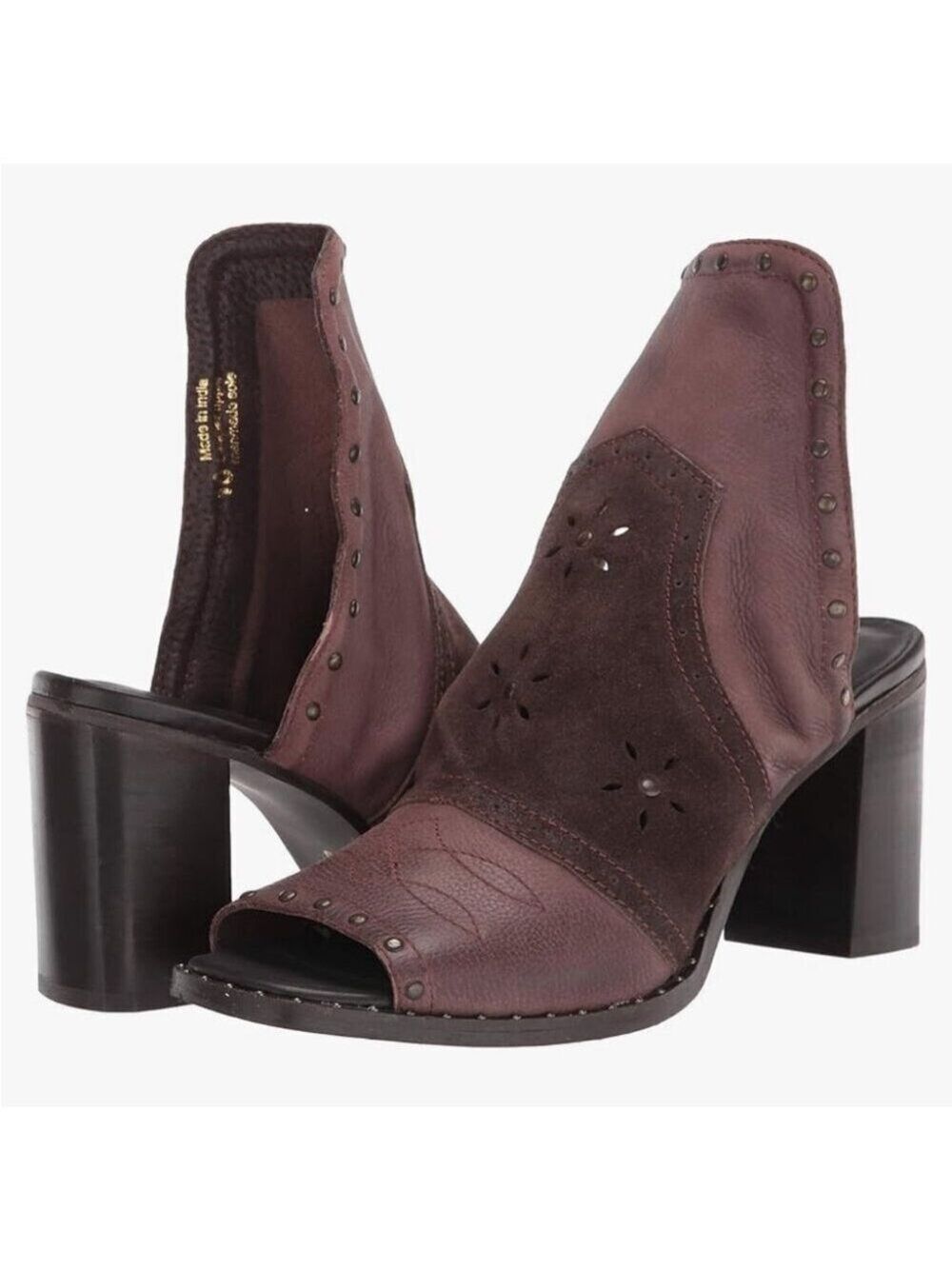 New Sbicca Leather and Suede Block Heel Sandals in Dark Burgundy Maroon